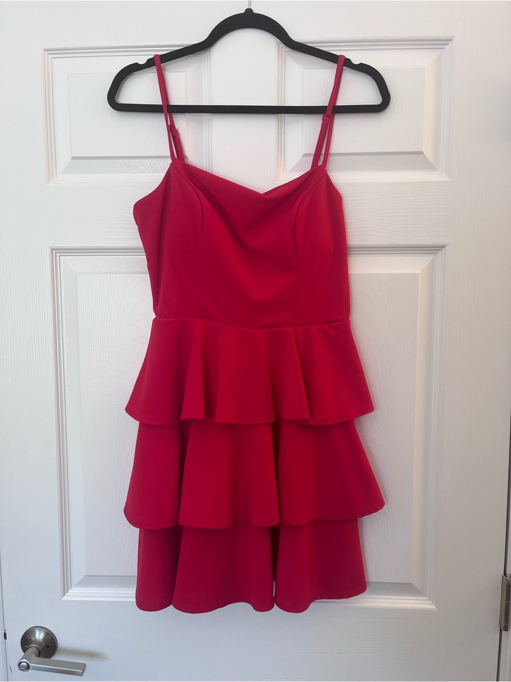 TRIXXI Red Tiered Ruffle Spaghetti Strap Mini Dress